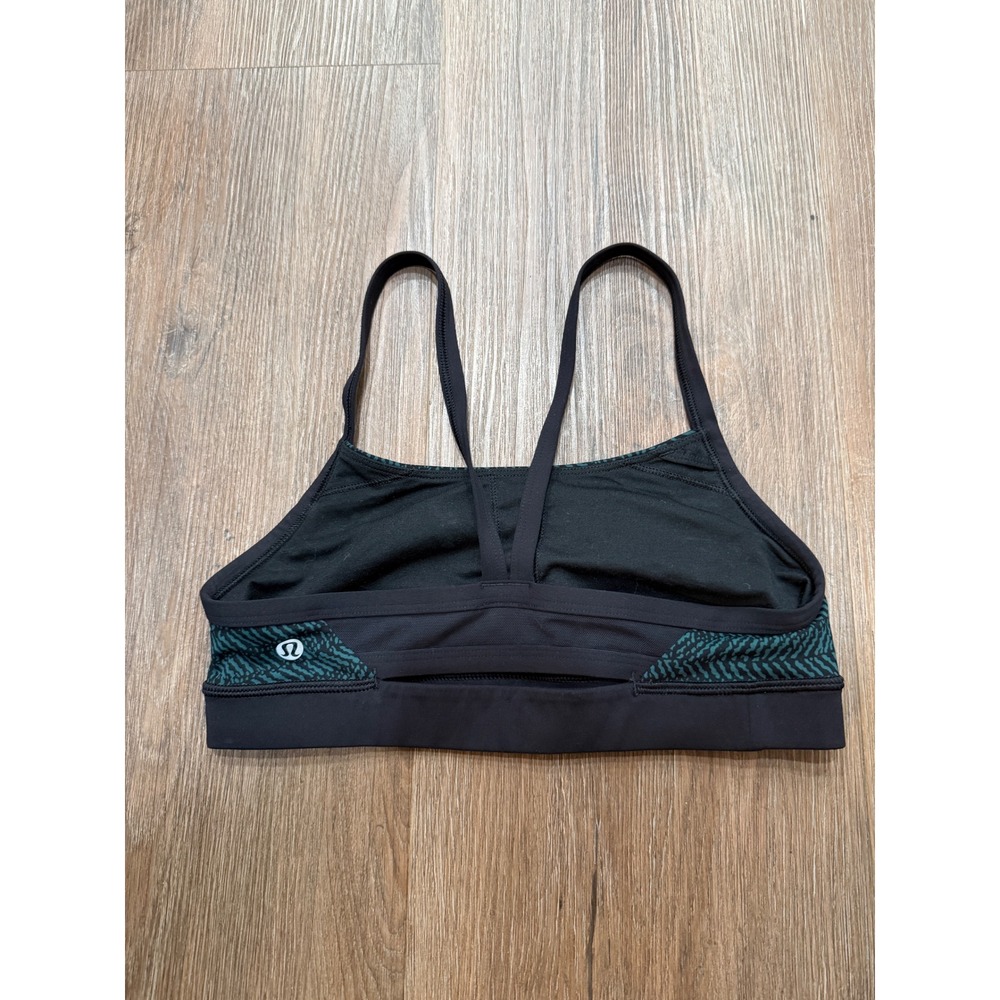 Lululemon Free To Be Bra Teal Black Chevron Print Thin Strap‎ Yoga Bra Size 6
